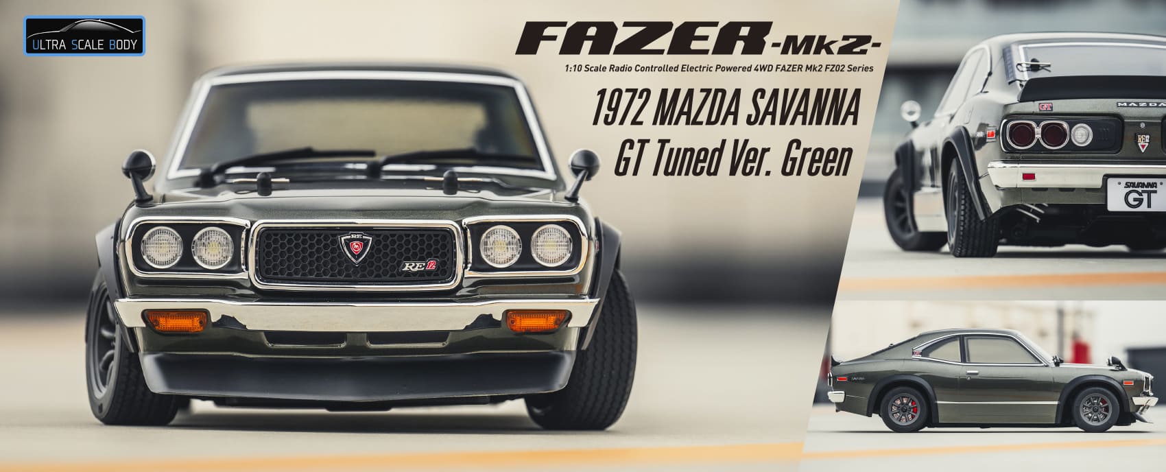 1/10 Scale Radio Controlled Electric Powered 4WD FAZER Mk2 FZ02 Series Readyset 1972 MAZDA SAVANNA GT Tuned Ver.