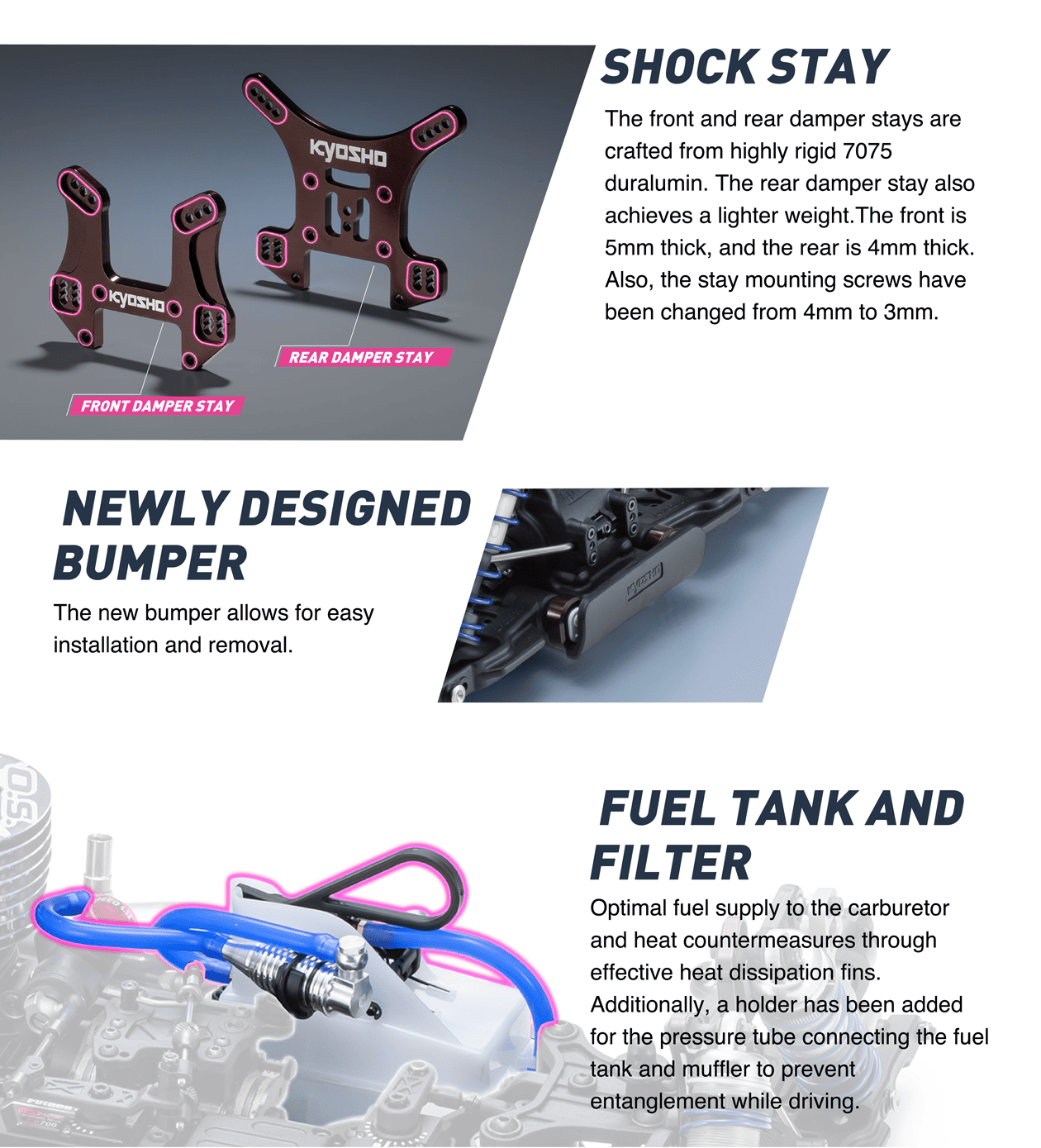 MAIN CHASSIS / SHOCK STAY, NEWLY DESIGNED BUMPER, FUEL TANK AND FILTER